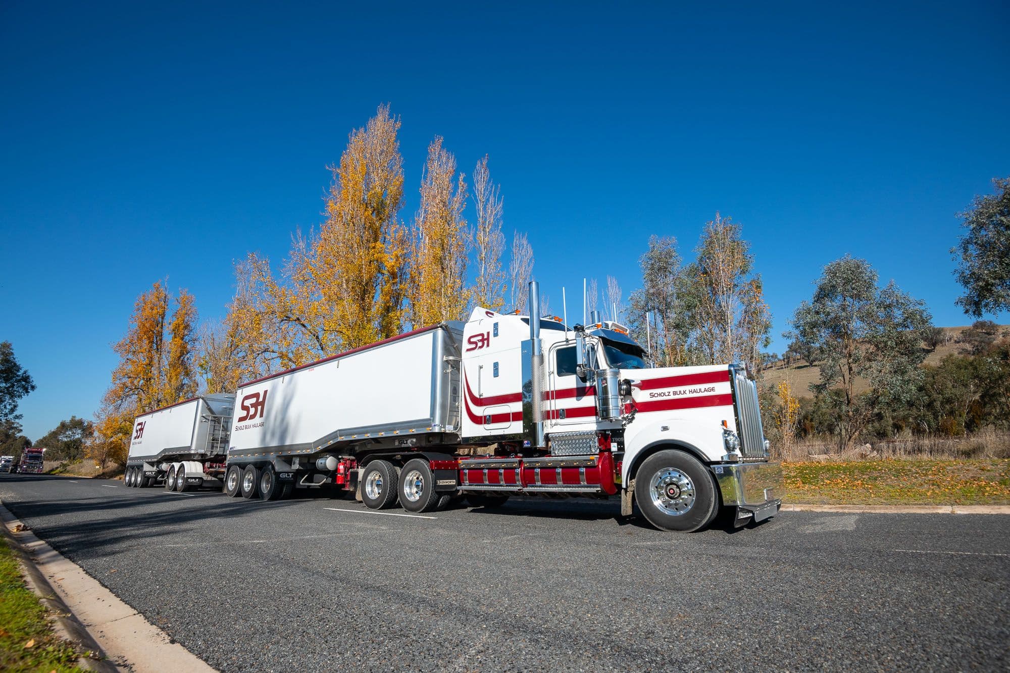 Scholz Bulk Haulage fleet of trucks lined up at depot